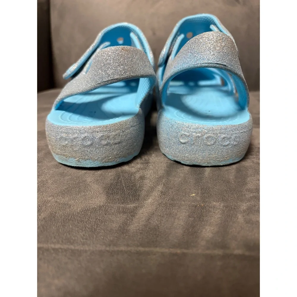 Crocs Glitter Sandals Blue Sparkle Jelly Fisherman Shoes Kids Junior 4